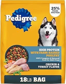 Pedigree Dry Dog Food for Adult Dogs, High Protein, Turkey and Chicken Flavor, 18 lb. Bag