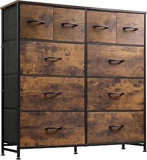 WLIVE Dresser for Bedroom with 10 Drawers, Wide Fabric Dresser for Storage and Organization, Bedroom Dressers, Chest of Drawers for Living Room, Closet, Hallway, Rustic Brown Wood Grain Print