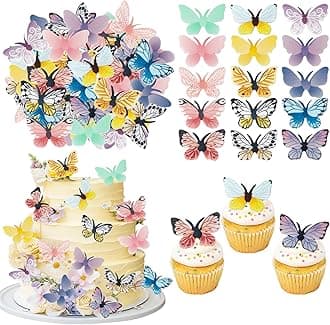 72 PCS Edible Butterfly Cupcake Toppers Butterfly Cupcake Picks Butterfly Cake Decorations Fondant for Cake Wafer Paper Butterflies Cake Topper Birthday Anniversary Wedding Party Supplies Colorful