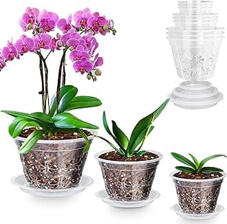 Orchid Pot 9 Pack | 3 of Each 4,5,6Inch,Orchid Pots with Holes & Saucers - Clear Plastic Pot for Repotting, Breathable Ventilation Planters for Phalaenopsis, Dendrobium & Oncidium Orchids