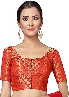 Studio Shringaar Women's Readymade Brocade Short Sleeve Sari Blouse