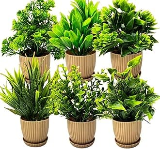 Dekorly 6 Packs Fake Plants Small, Mini Artificial Plants Indoor For Home Farmhouse Bathroom Shelf Décor (Height : 17Cm, Chocolate) - Plastic