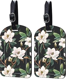2 Pack Luggage Tags Vintage Floral PU Leather Baggage Handbag Suitcase Tags with Secure Strap Privacy Cover ID Labels,Business Travel Baggage Tag Identifier