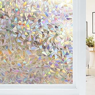 Haton Window Privacy Film, Stained Glass Rainbow Film Decorative Window Clings, Static Cling Sun Blocking Stickers Decals Coverings Tint for Home Heat Control, Non-Adhesive 35.4" x 78.7"
