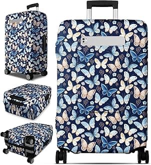 Luggage Cover for Suitcase Tsa Approved Protector - Luggage Sleeve Large Suit Case Cover Travel Stretch Baggage Case Protective Washable Fit 21-23 Inch Blue Butterfly S