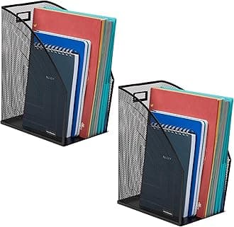 Mind Reader Vertical File Organizers, Desktop File Holders for Folders, Magazines, and Paperwork, Workspace Organizer, Metal Mesh, Set of 2, Black
