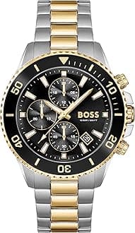 BOSS Men's 45mm Chronograph Quartz Watch Admiral Collection with Stainless Steel, Silicone or Ocean Plastic Textile Strap, Date Fuction and 3 Sub-Dials