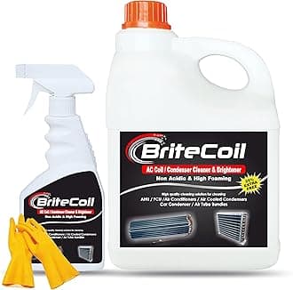 BriteCoil ALPHA AC Coil Cleaner with 500ml Spray Bottle & Safety Hand Gloves Condenser Cleaner & Brightener Concentrated Chemical High Foaming Non Acidic 25% EXTRA 1KG + 250Gms