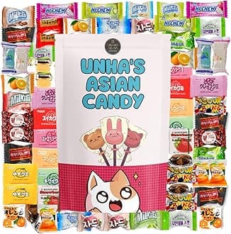 Asian candy mystery gift box, 60 count variety pack of Japanese and Korean treats, sweet sampler of chewy, fruity, and chocolate snacks, fun surprise box for kids, teens, and candy lovers