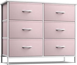 Sorbus Dresser with 6 Drawers - Furniture Storage Tower Unit for Bedroom, Hallway, Closet, Office Organization - Steel Frame, Wood Top, Easy Pull Fabric Bins (6-Drawer, Pastel Pink)