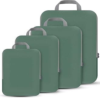 PANDA JOYS 4 Set Compression Packing Cubes Travel - Travel Accessories Expandable Packing Organizers for Carry On - Essentials Luggage Bags - Green