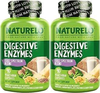 NATURELO Digestive Enzymes - Full Spectrum Support with a Broad Blend of 15 Enzymes Plus Ginger - 90 Vegan Capsules (Pack of 2)