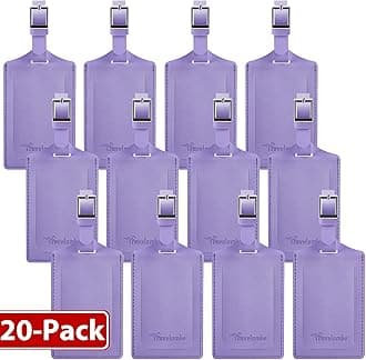 Travelambo 20 Pack Luggage Tags for Suitcases Privacy Protection Bag Tags Faux Leather Travel Accessories Essential, Classic Purple