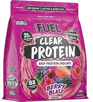 BodyFuel Clear Protein - Beef Protein Isolate - Clear & Refreshing - Best Low Sugar & Lactose-Free Protein Supplement - Muscle Support (500g - 20 Servings) (Berry Blast)