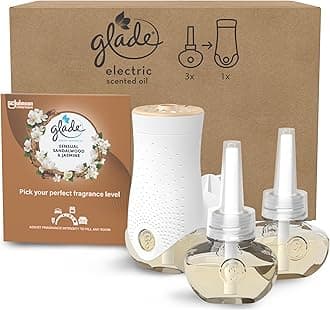 Glade Plug in Air Freshener Holder and Refill, Electric Scented Oil Room Air Freshener, Sandalwood & Jasmine, 1 Holder and 3 Refills (3 x 20ml)