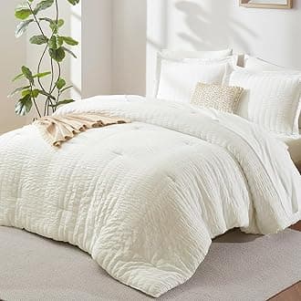 CozyLux King Size Comforter Set Ivory Seersucker 7 Pieces Bed in a Bag King Comforter Set with Sheets, Luxury Soft Bedding Set with Down Alternative Comforter, Sheets, Pillowcases & Shams All Seasons