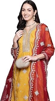 INDO ERA Women's Embroidered Poly Silk Kurta Trouser With Dupatta Set (KH9MT7250)