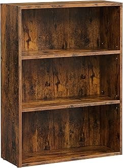 VASAGLEBookshelf, 3-Tier Open Bookcase with Adjustable Storage Shelves, Floor Standing Unit, Rustic Brown ULBC163X01