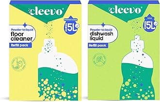 Cleevo Smart Refill Pack – Dishwash Gel (5L) + Floor Cleaner (5L) | Plant-Based Organic Dish wash for Oil Stains & Burnt Residues, Floor Cleaner for Mops, Tiles & Hard Surfaces | Pet & Child Safe