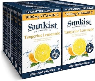 SINGLES TO GO!Sunkist Go Drink Mix Packets, Tangerine Lemonade, 6-Count Box – Powdered Drink Packets with 1000mg Of Vitamin C per Serving, 72 tal Powder Sticks