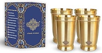 INDIAN ART VILLA Pure Brass Matt Finish Glass/Tumbler with Brass Bottom, for Drinking Serving Water, Yoga & Ayurveda, Volume-270 ML, Set of 4