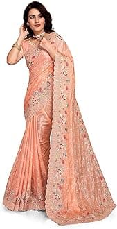 Georgette Saree Party Wear White Sari with Unstitched Blouse Piece