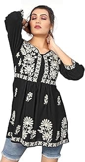 Short Kurti Tops for Jeans for Women I Chikankari Rayon Cotton Long Kurta Kurti for Women I Stylish wear Kurti top for Girls