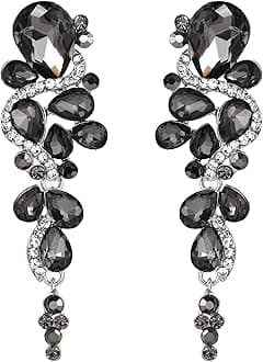 Bohemian Teardrop Cluster Crystal Diamante Clip-On Long Drop Dangle Chandelier Earrings, Statement Earrings for Costume, Wedding Bridal Jewellery for Brides