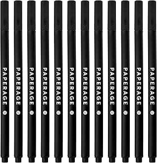 PAPERAGE Felt Tip Fine Point Pens (0.4mm), 12 Pack, Pens For Journaling, Notebooks, Planners, Calendars & Drawing, Great for School, Office, & Home (Black Ink)