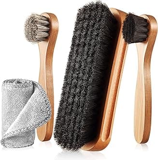 ZJoey 4 Pcs Horsehair Shine Shoes Brush Kit Polish Dauber Applicators Cleaning Leather Shoes Boots Care Brushes Suede Cleaner Brush with Microfiber Shoe Cloth(4 Pcs Style B)