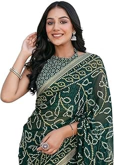 SIRILWomen's Georgette Bandhani Printed Saree With Unstitched Blouse Piece