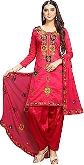 Women's Chanderi Cotton Embroidered And Mirror Work Unstitched Salwar Suit Material