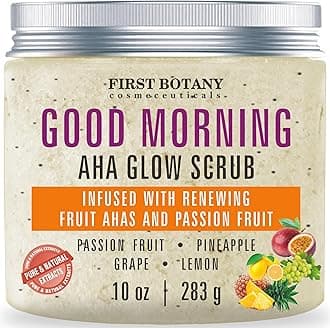 Body Scrub - Natural Exfoliating Salt Scrub & Body and Face Souffle helps with Moisturizing Skin, Acne, Cellulite, Dead Skin Scars, Wrinkles (10 fl oz, AHA Passion Fruit)