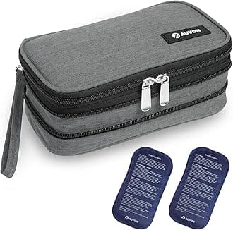 AUVONInsulin Cooler Travel Case, Expandable Insulated Diabetic Bag with 2 * 180g Ice Packs for Double Cooling Time, Portable Medication Cooler Bag for Insulin Pens and Blood Glucose Monitor Supplies