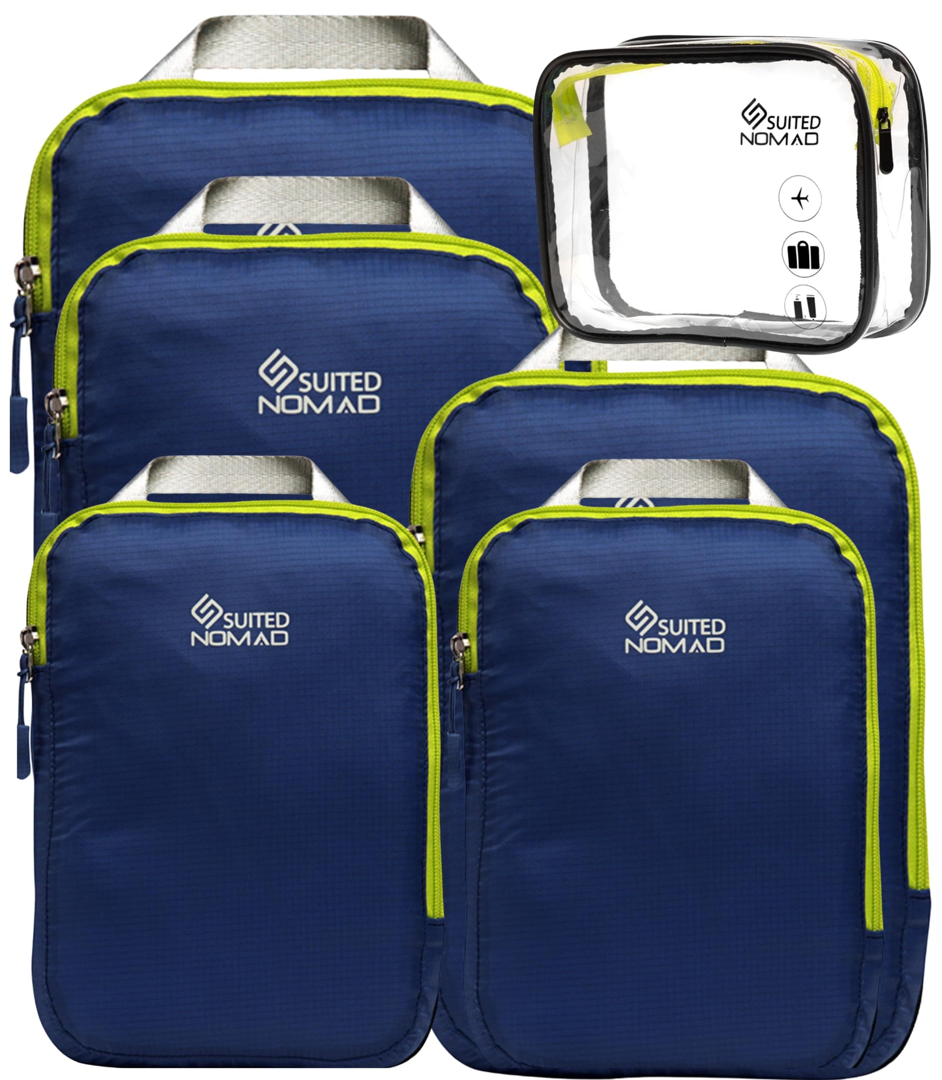 SUITEDNOMAD Ultralight Compression Packing Cubes Set, Suitcase and Backpack Travel Organizer Bags, Deep Blue, 6Piece