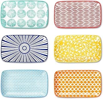 Selamica Rectangular Salad Plates, 7.1 Inch Dessert Plates Ceramic, Small Plates for Appetizer, Snack, Sushi, Fruit, Set of 6, Assorted Colors