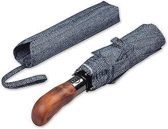 - Prestige Travel Folding Umbrella, Handmade Wood Handle, Auto Open & Close