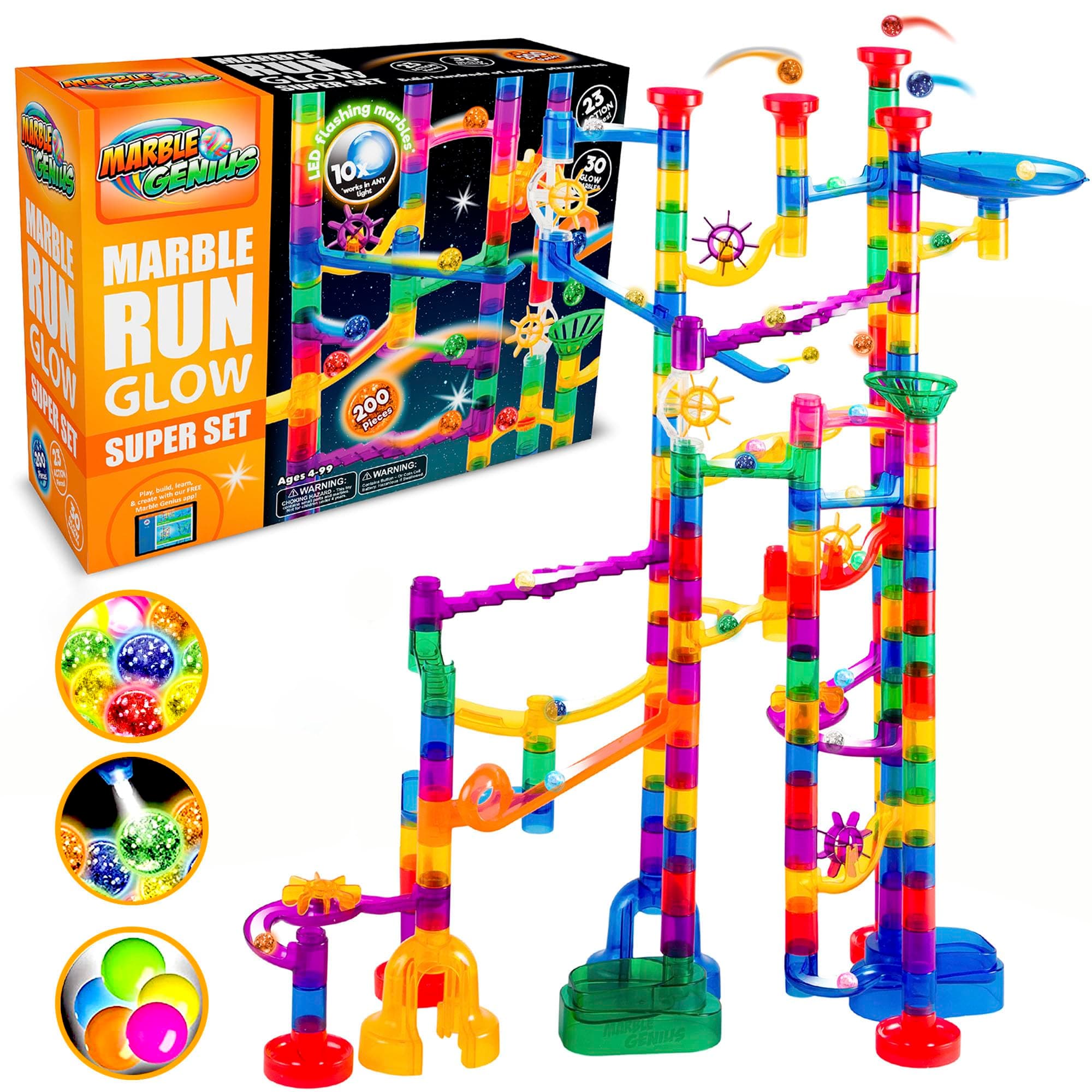 - Marble Run Track - 200-Piece, Multicolor, Space Theme - Glow-in-The-Dark Marble Set & STEM Building Toy & Race Track for Ages 4+