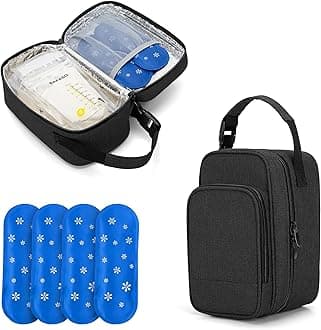 BAFASO Insulated Breastmilk Cooler Bag with 4 Gel Ice packs, Breastmilk Cooler Fits 6 Bags of Breastmilk, Black