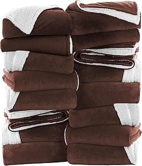 IR Imperial Rooms Coffee Sherpa Fleece Throw Blanket for Bed - Wholesale Bulk Pack of 16 Sherpa Blankets - Soft Fluffy Throw Blankets for Hotels, Guest Bedroom, 50x60 Inches