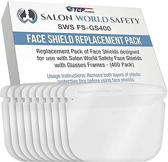 TCP Global Salon World Safety Replacement Face Shields Only (40 Packs of 10), Glasses Frames Not Included – Fits Most Brands, Ultra Clear, Full Face, Protect Eyes Nose Mouth, Anti-Fog PET Plastic