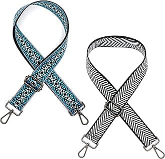 Pack of 2 Boho Adjustable Shoulder Straps for Bags - Width 3.8 cm, Bag Strap 81 - 145 cm, Shoulder Strap with Carabiner