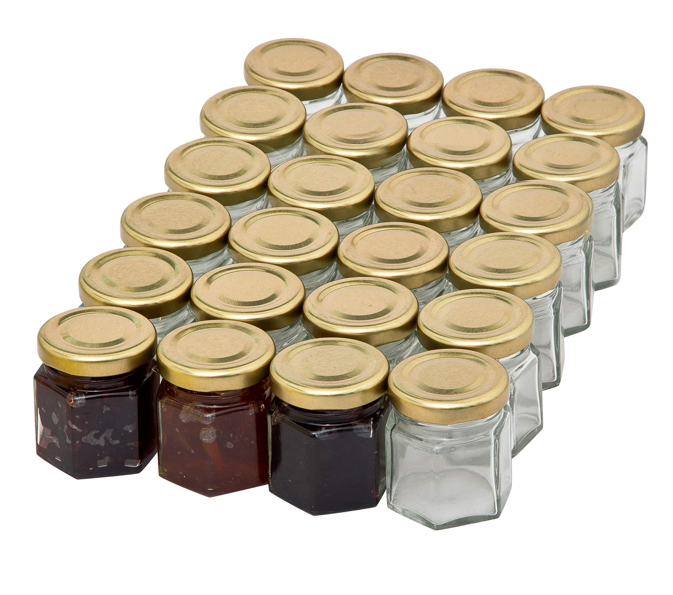 """"Summer Sale"""" Better Bottles 1.5 oz (45 ml) Hexagonal Jam Jar with Gold Lids (24 Pack)