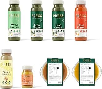 PRESS Healthfoods, 48 Hour Detox Cleanse, Rest Your Body & Mind, Meal Replacement for Weight Control & Health Kick, Contains Green & Carrot Juice, Banana Cashew Milkshake, Ginger Shot & Soups