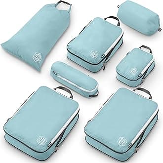 Large Packing Cubes for Travel-Extra Large Compression Packing Cube Luggage Organizers 7 Piece Set-Ultralight, Expandable/Compression Bags for Clothes by TRIPPED Travel Gear (DustyTeal/White)