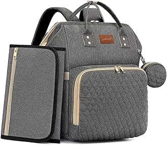 Baby Diaper Bag Backpack with Changing Pad, Pacifier Case, for Boy Girl Toddler - Large, Stylish, Waterproof Travel Quilted Diaper Bag for Mom - Baby Shower Gifts - Grey