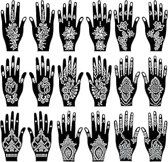 18 Sheets of Henna Stencils for Hands - Indian and Arabian Temporary Tattoo Templates for Hand and Body Art