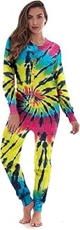 #followme Womens Henley Thermal Onesie Buffalo Plaid and Tie Dye