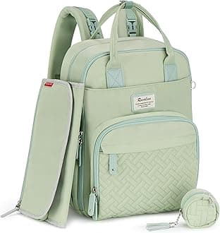 RUVALINO Diaper Bag Backpack, Multifunction Travel Pack Maternity Baby Changing Bags, Large Capacity, Waterproof, Light Green