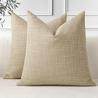 JOTOM Set of 2 Cushion Covers 45x45 cm Linen Light Tan Decorative Throw Pillow Covers 18x18 Inch Square Cushion Case Home Decor Pillowcases for Couch Sofa Living Room Bed (Light Tan)